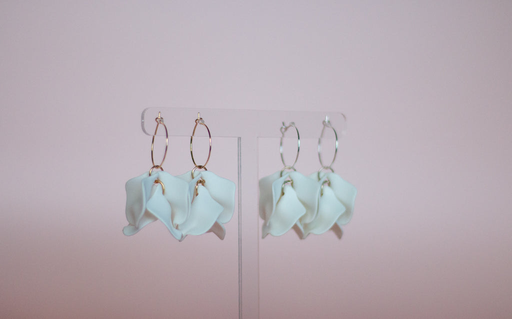 Willow Collective Peony Hoop Earrings (gold fixture) - White