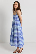 Love Lulu Skip Blue Check Strappy Tiered Midi Dress - Blue Check