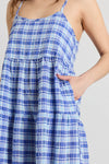 Love Lulu Skip Blue Check Strappy Tiered Midi Dress - Blue Check