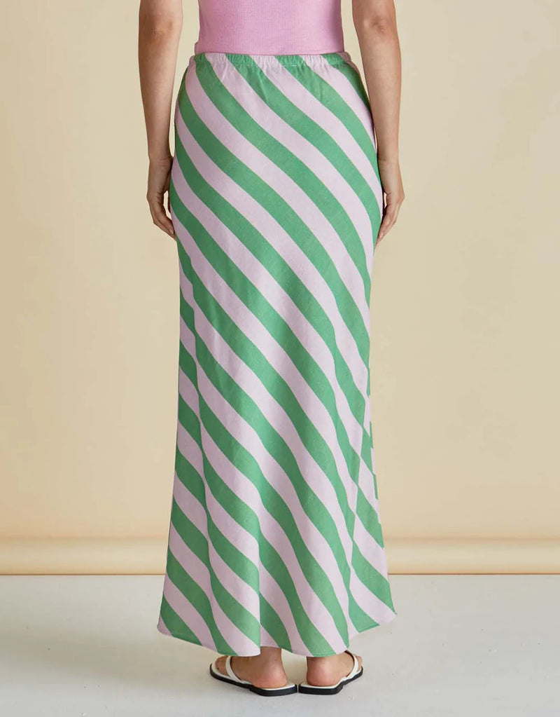 Betty Basics Brooke Bias Skirt - Green/Pink Stripe