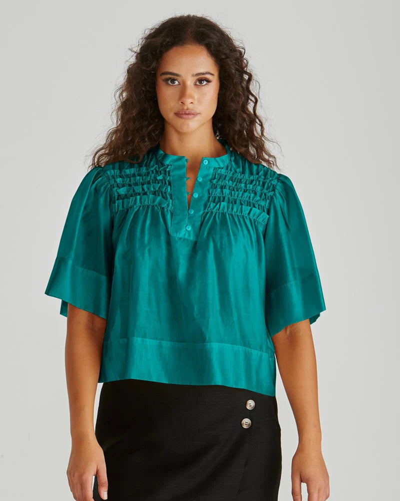 Sass Fillip Ruffle Yoke Blouse - Sea Green