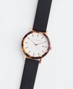The Horse Watch - Limited Edition Resin (Brown Tortoise, White/Rose Gold Dial, Black Leather)