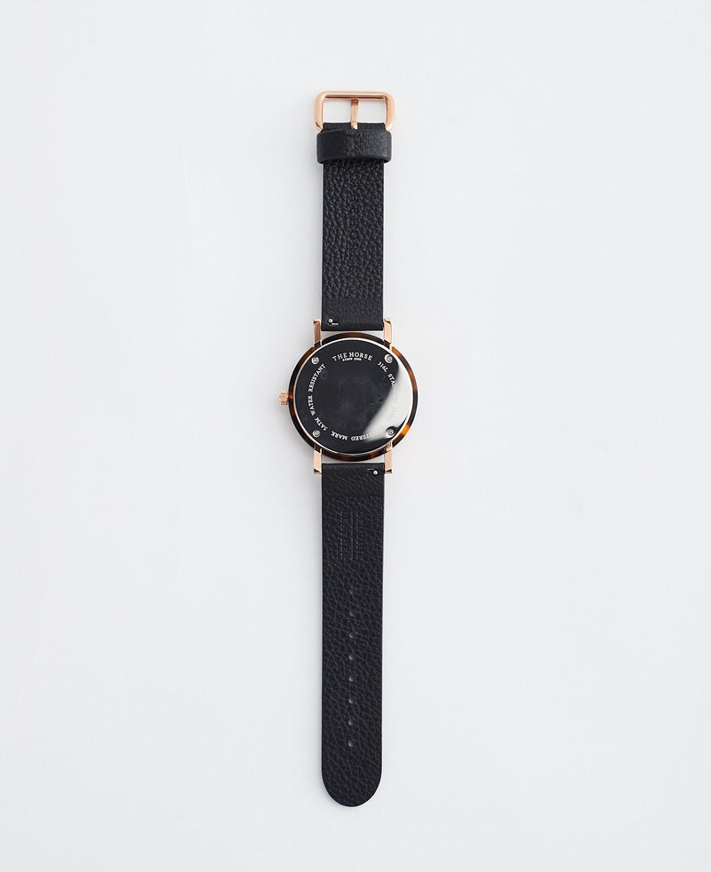 The Horse Watch - Limited Edition Resin (Brown Tortoise, White/Rose Gold Dial, Black Leather)