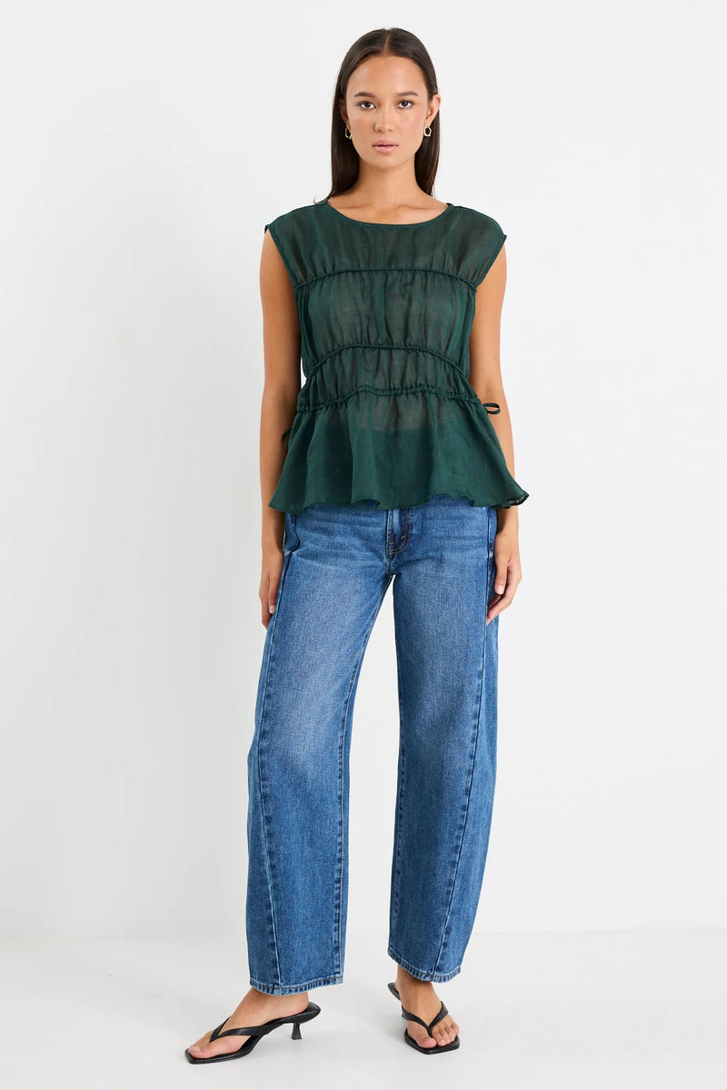 Stories Be Told Context Forest Ramie Relaxed Sleeveless Top - Forest Ramie