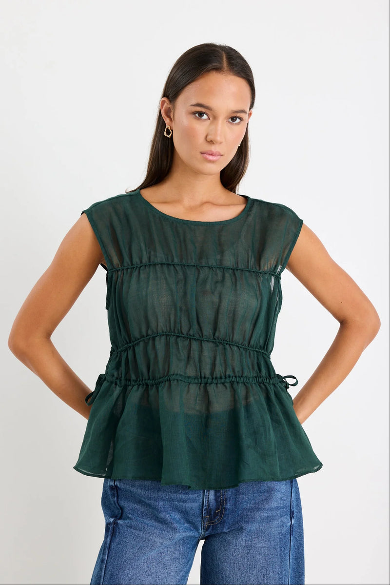 Stories Be Told Context Forest Ramie Relaxed Sleeveless Top - Forest Ramie