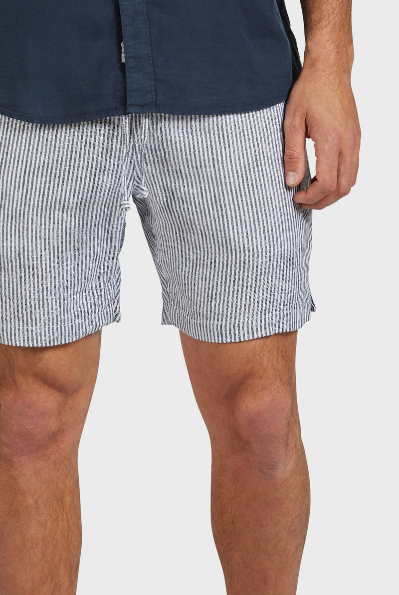 The Academy Brand Stripe Riviera Linen Short - Navy