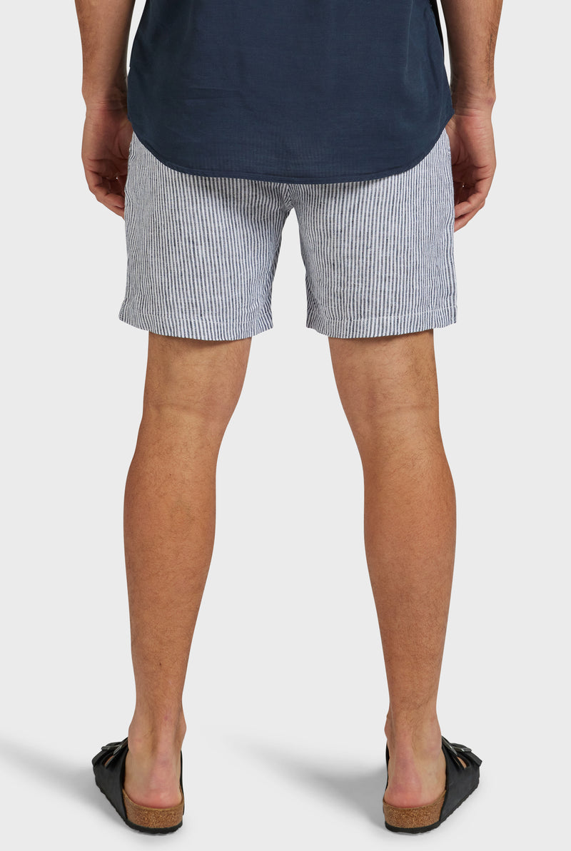 The Academy Brand Stripe Riviera Linen Short - Navy