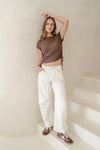 Stories Be Told Campus Ecru Tie Waist Barrel Jeans