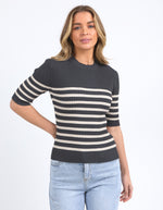 Foxwood Sydney Knit Top - Charcoal/Oatmeal Stripe