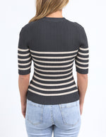 Foxwood Sydney Knit Top - Charcoal/Oatmeal Stripe