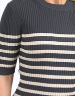 Foxwood Sydney Knit Top - Charcoal/Oatmeal Stripe