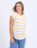 Foxwood Manly Stripe Tee - White/Mineral Yellow Stripe