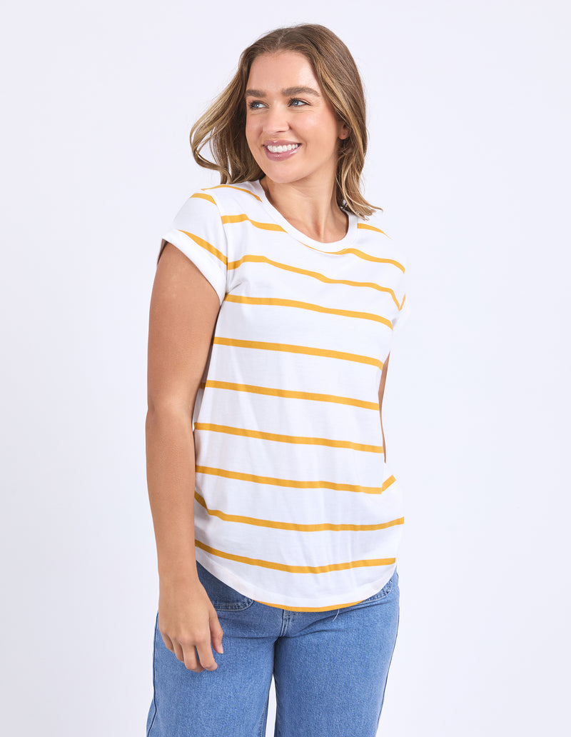 Foxwood Manly Stripe Tee - White/Mineral Yellow Stripe