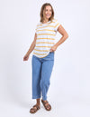 Foxwood Manly Stripe Tee - White/Mineral Yellow Stripe
