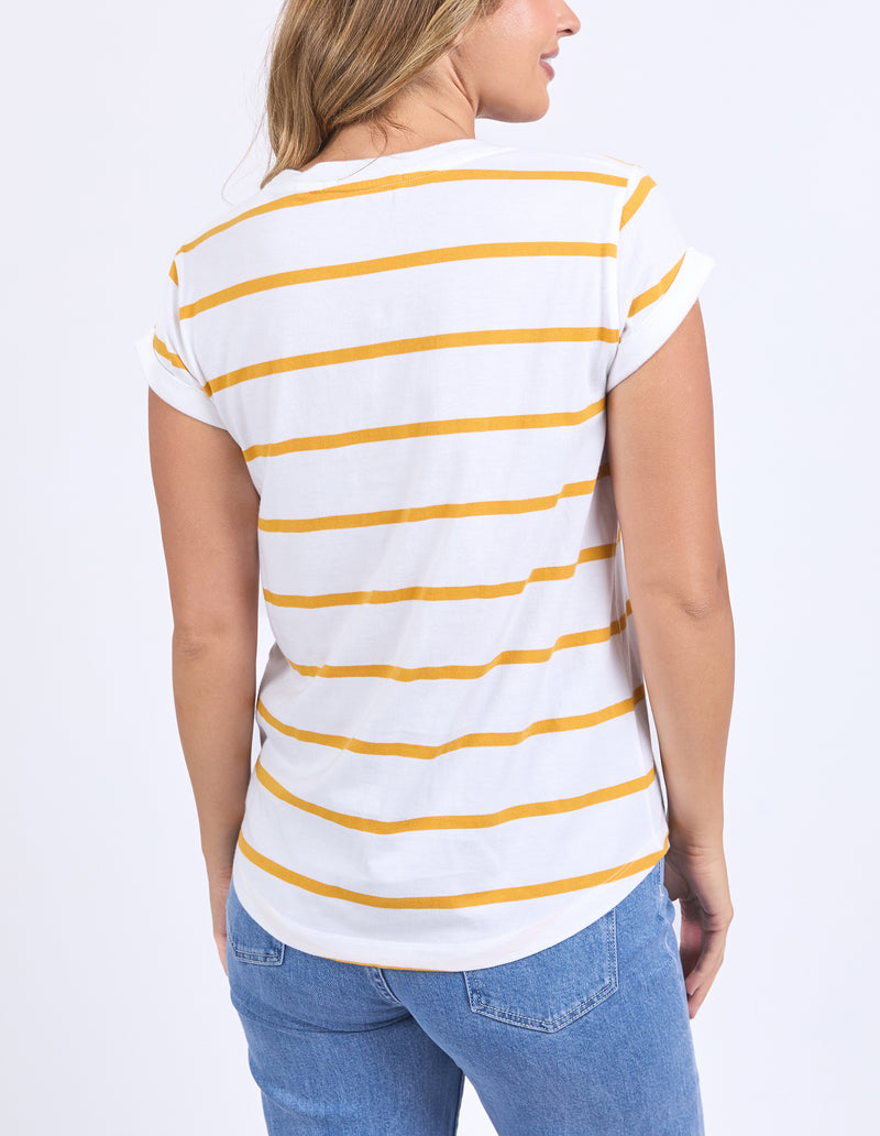 Foxwood Manly Stripe Tee - White/Mineral Yellow Stripe