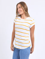 Foxwood Manly Stripe Tee - White/Mineral Yellow Stripe