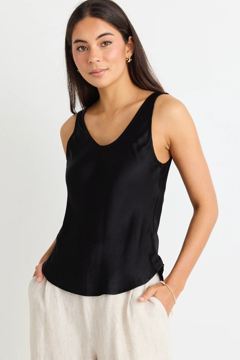 Among The Brave Exceptional Black Satin Bias Cut Tank - Black