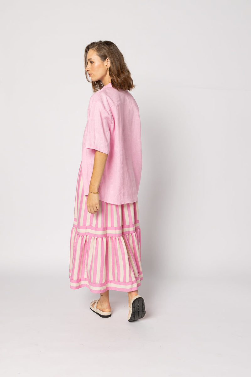 Drama The Label Short Sleeve Linen Shirt - Candy