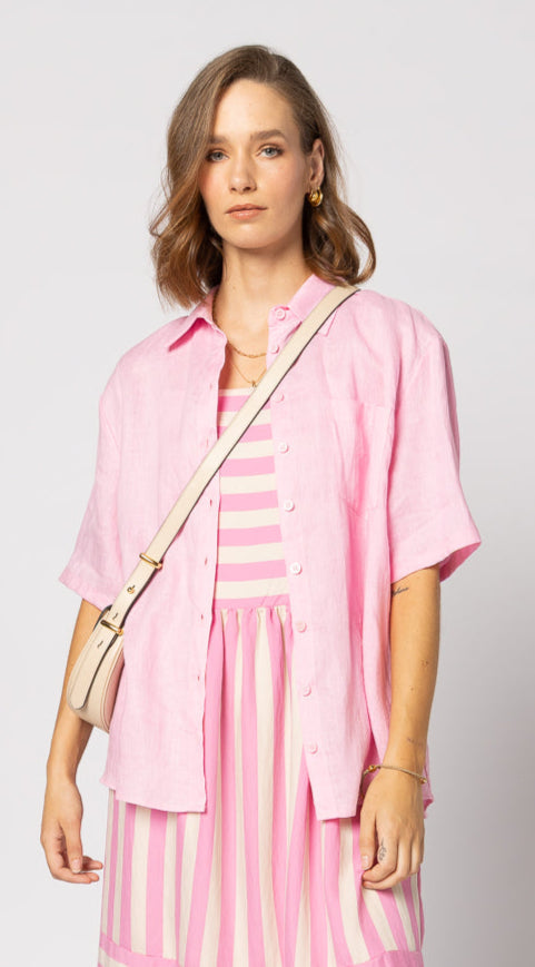 Drama The Label Short Sleeve Linen Shirt - Candy
