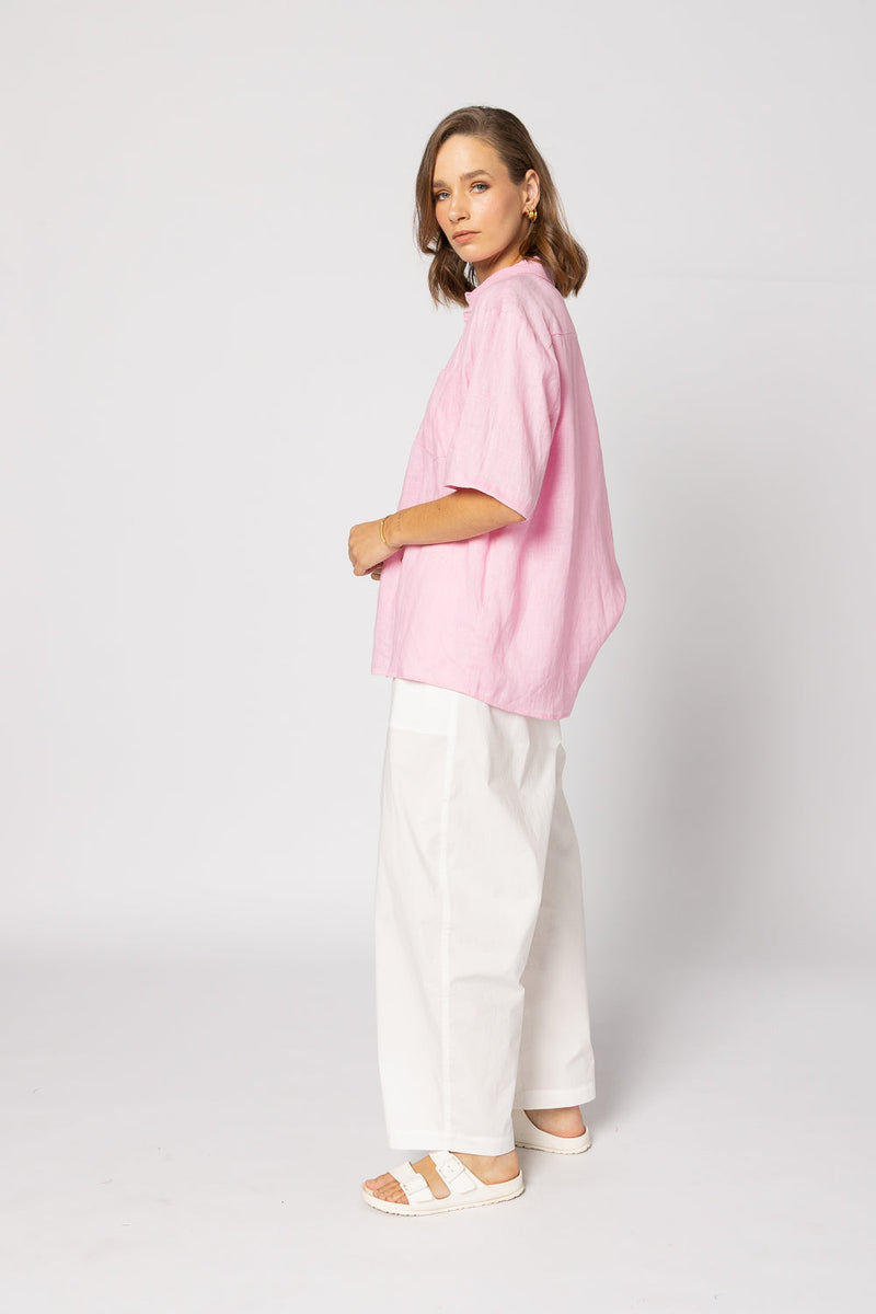 Drama The Label Short Sleeve Linen Shirt - Candy
