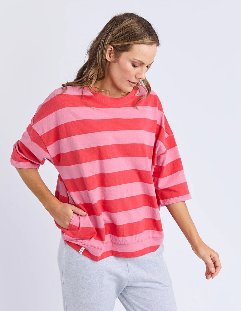 Elm Mazie Block Stripe Sweat - Cayenne & Rose Stripe