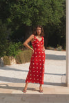 Georgia Mae Delightful Cherry Polka Dot Satin Bias Slip Maxi Dress - Cherry Polka Dot
