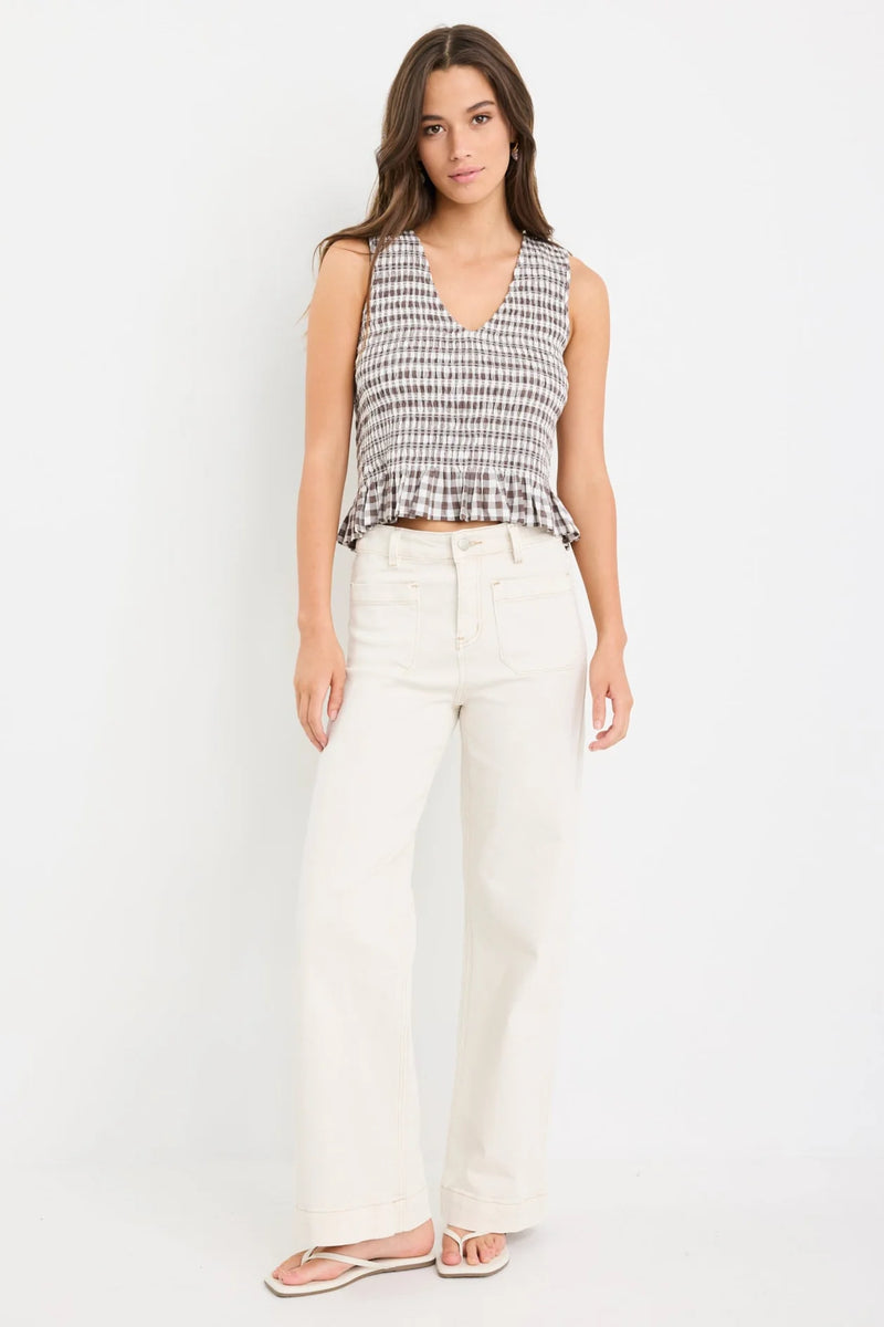 Among The Brave Acceptance Chocolate Gingham Sleeveless Shell Top - Chocolate Gingham