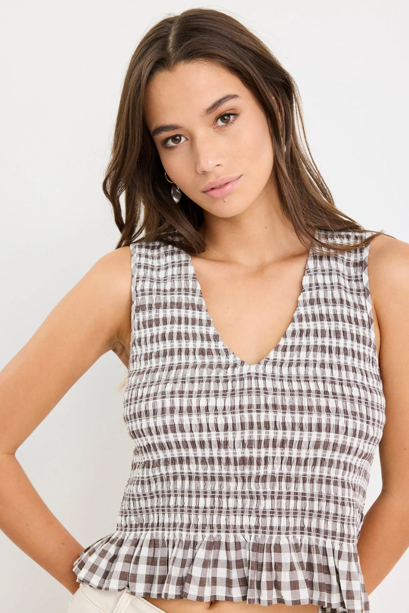Among The Brave Acceptance Chocolate Gingham Sleeveless Shell Top - Chocolate Gingham