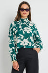 Ivy + Jack Affection Forest Floral Shirred High Neck LS Top - Forest Floral