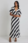 Among the Brave Amora Black White Stripe SS Bias Midi Dress