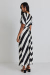 Among the Brave Amora Black White Stripe SS Bias Midi Dress