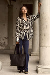 Among The Brave Architect Black Tiger Print Long Sleeve Blouse - Black Tiger Print