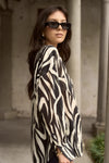Among The Brave Architect Black Tiger Print Long Sleeve Blouse - Black Tiger Print