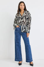 Among The Brave Architect Black Tiger Print Long Sleeve Blouse - Black Tiger Print