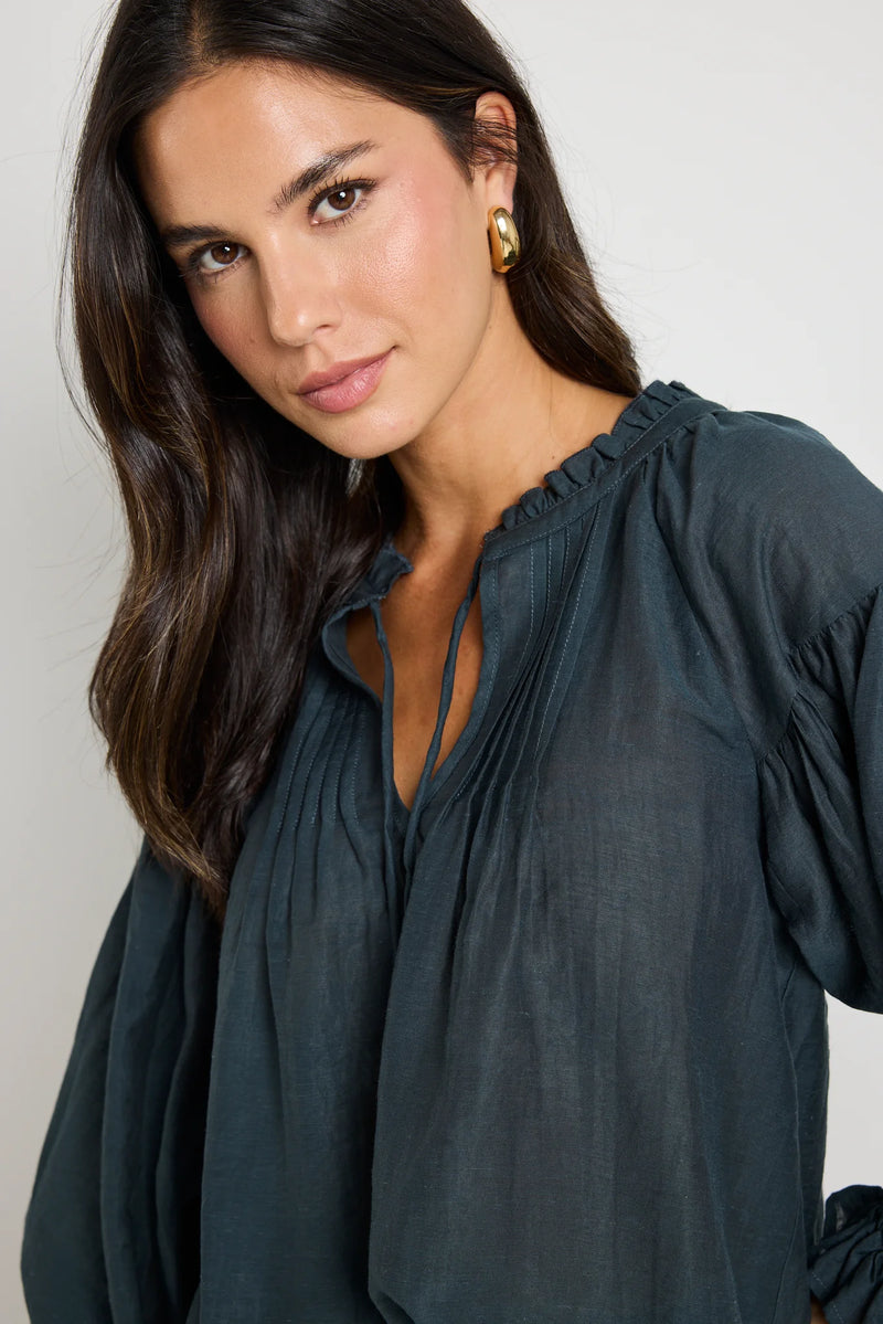 Ivy + Jack Refined Deep Forest LS Pintuck Top - Deep Forest