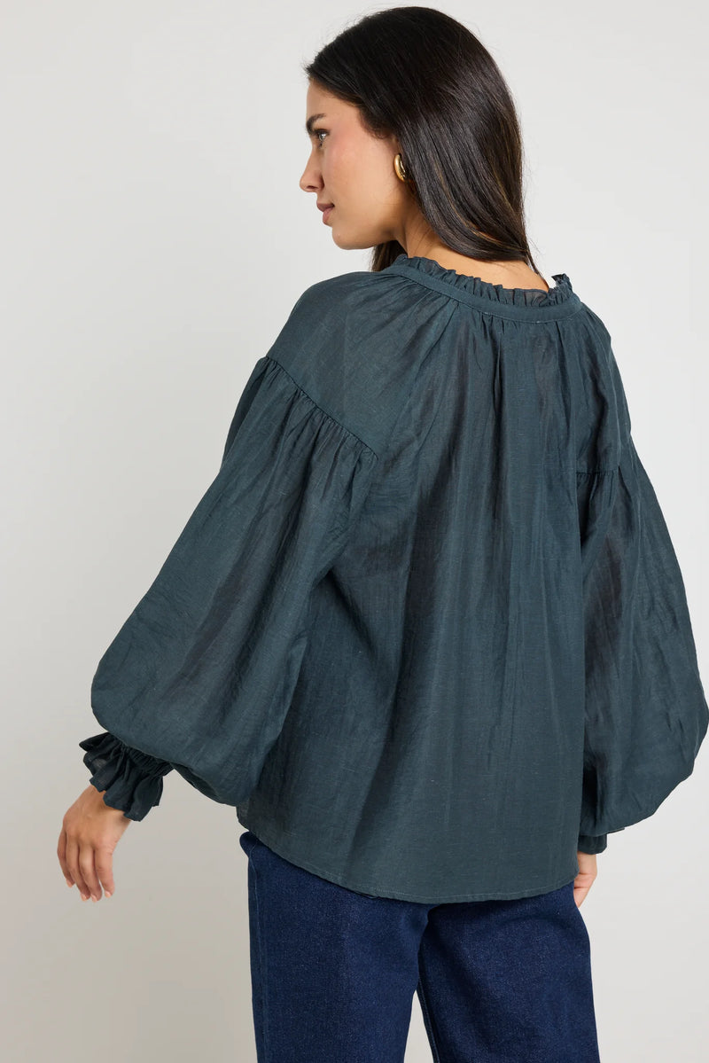 Ivy + Jack Refined Deep Forest LS Pintuck Top - Deep Forest