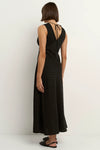 Stories Be Told Aston Black Ditsy Polka Dot Satin Bias Flared Maxi Dress