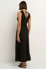 Stories Be Told Aston Black Ditsy Polka Dot Satin Bias Flared Maxi Dress
