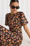 Stories Be Told Astrid Black Floral Satin Puff Sleeve Bias Maxi Dress -