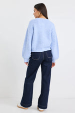 Among The Brave Authentic Ice Blue Crewneck Cardigan - Ice Blue