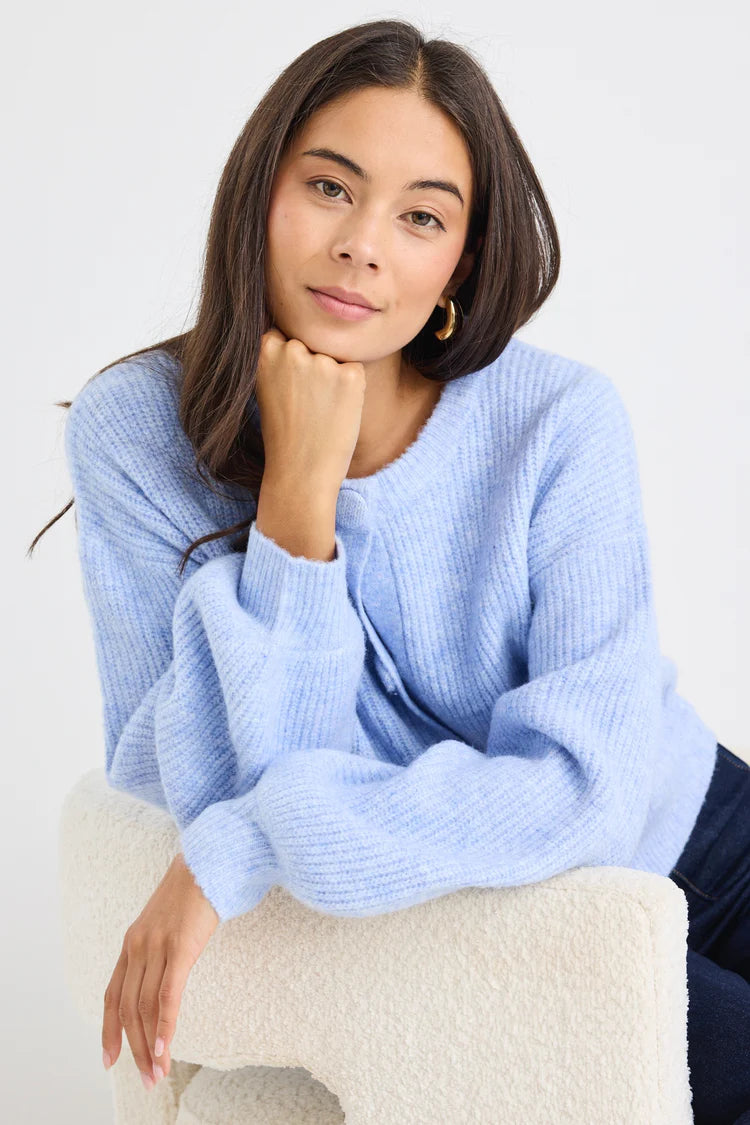Among The Brave Authentic Ice Blue Crewneck Cardigan - Ice Blue