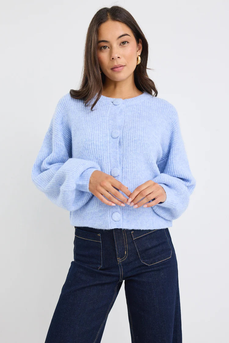 Among The Brave Authentic Ice Blue Crewneck Cardigan - Ice Blue