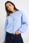 Among The Brave Authentic Ice Blue Crewneck Cardigan - Ice Blue
