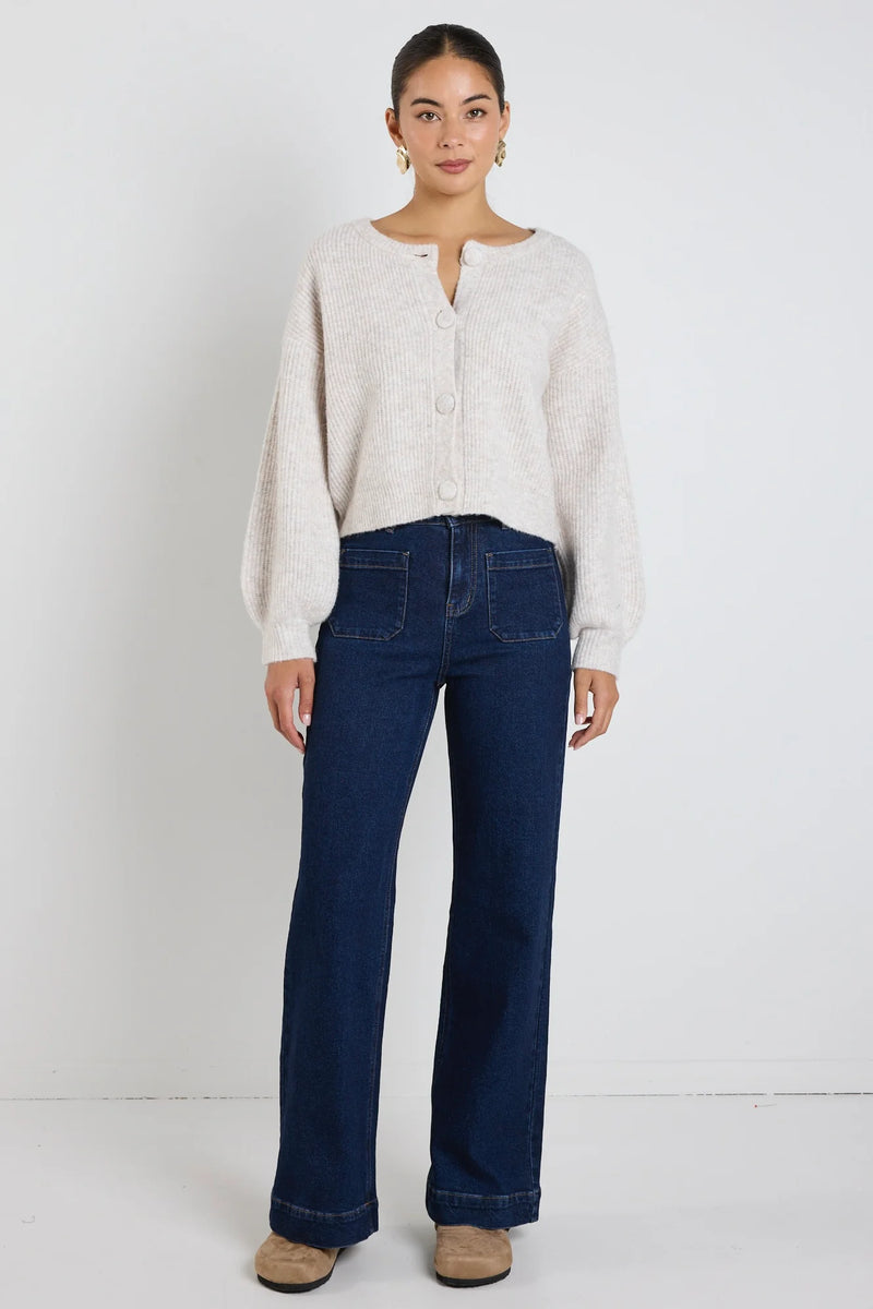 Among The Brave Authentic Oat Marle Chunky Knit Crewneck Cardigan - Oat Marle