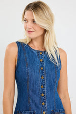 Among The Brave Avenue Marine Blue Denim Mini Vest Dress - Marine Blue