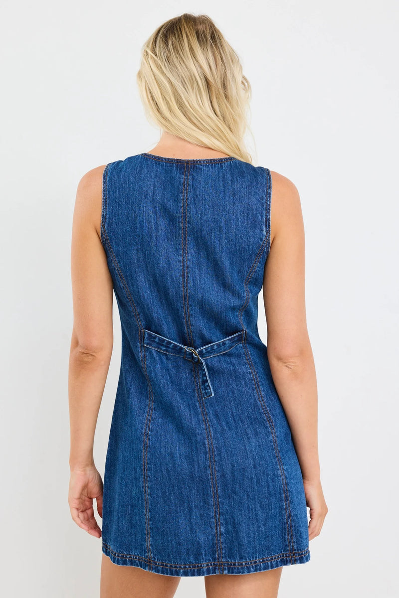 Among The Brave Avenue Marine Blue Denim Mini Vest Dress - Marine Blue