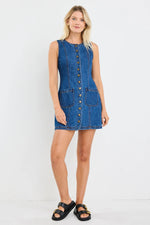 Among The Brave Avenue Marine Blue Denim Mini Vest Dress - Marine Blue