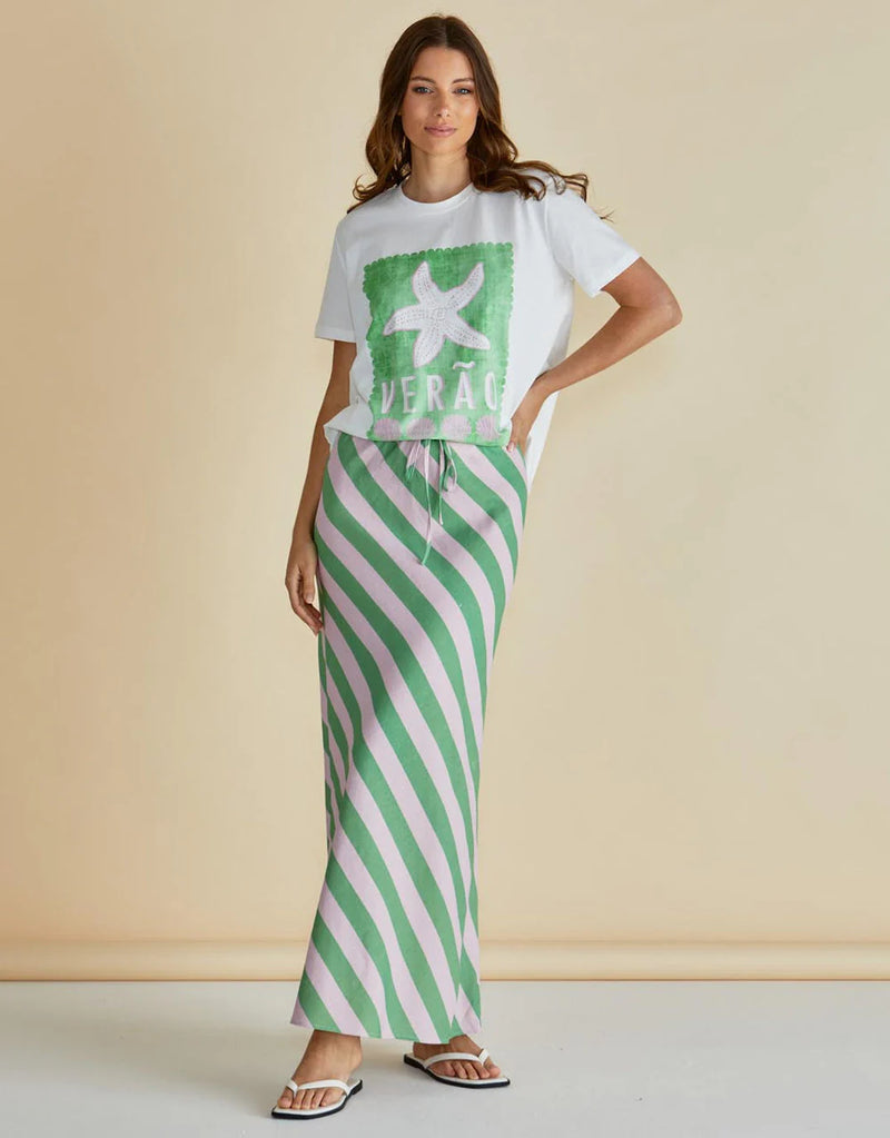 Betty Basics Brooke Bias Skirt - Green/Pink Stripe