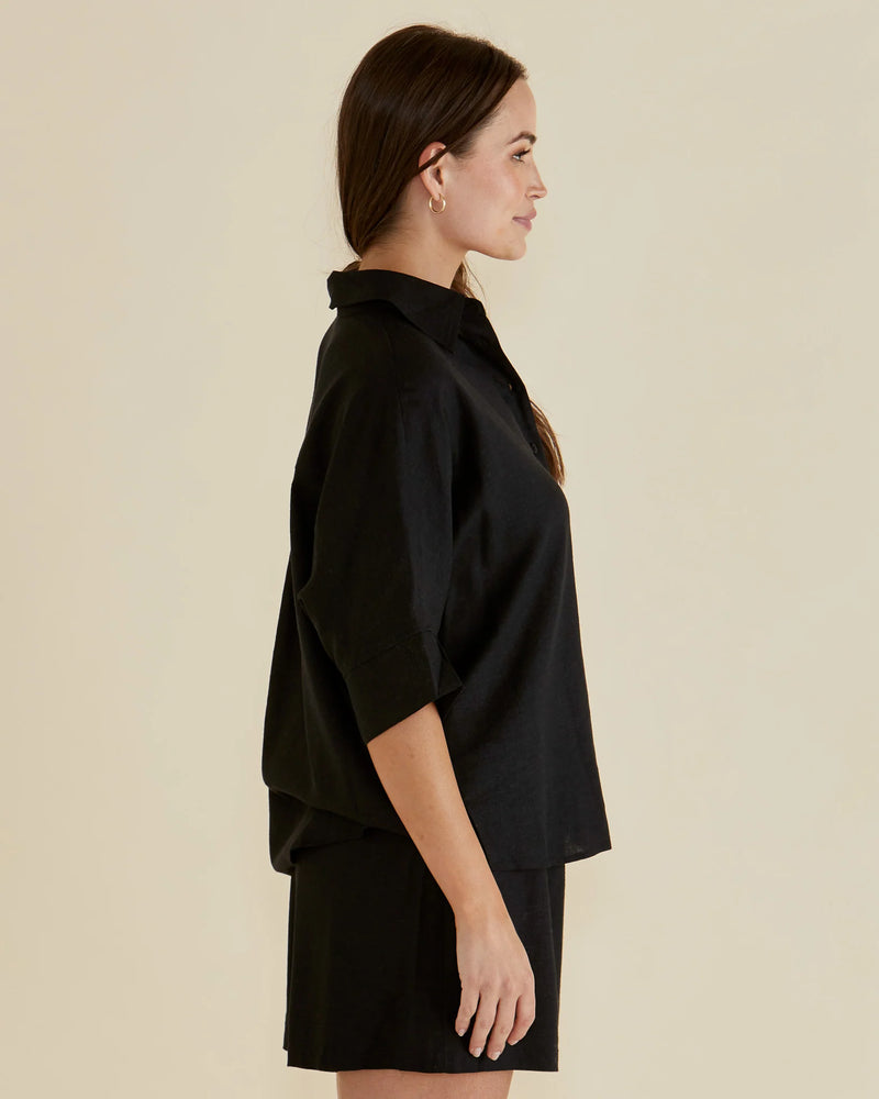 Betty Basics Lynwood Linen Shirt - Black