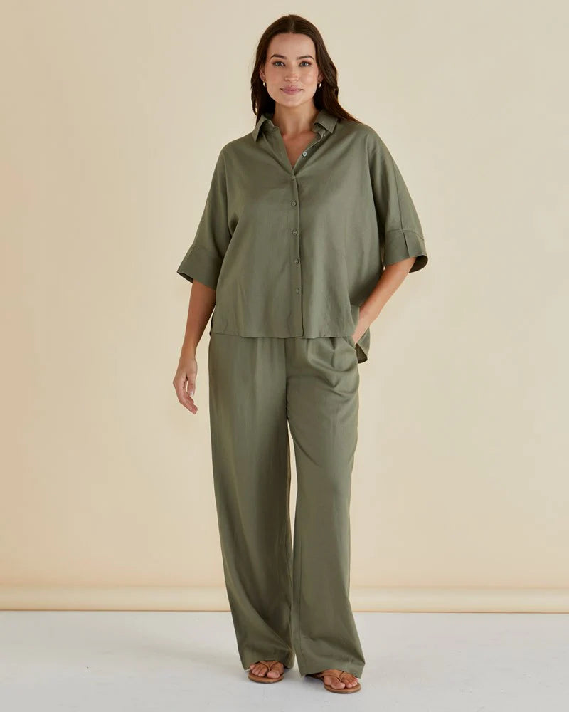 Betty Basics Lynwood Linen Shirt - Olive